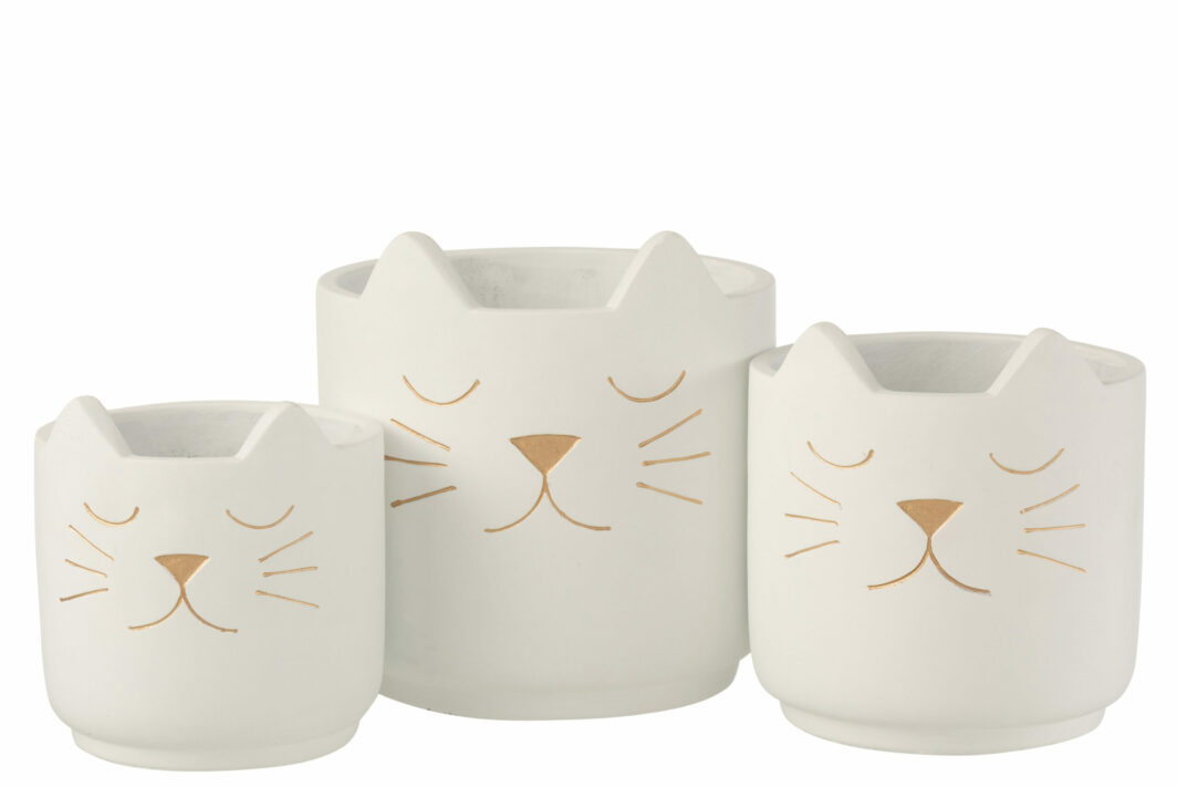 JLine cache pot chaton ciment blanc/or L – Image 2
